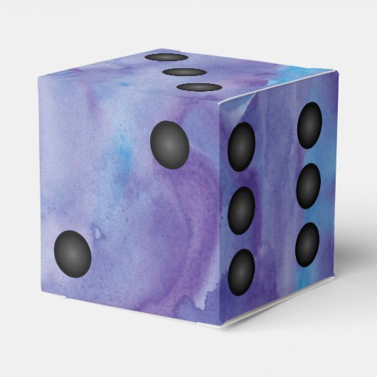 Blauw en Paarse Elegante Waterverf Dice Bruiloft Bedankdoosjes (Achterkant)