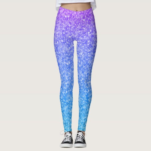 Blauw en paarse faux glitter ombre leggings (Voorkant)