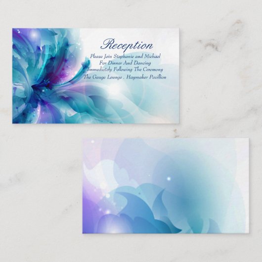 Blauw en Paarse Floral bruiloft receptie Informatiekaartje (Voorkant / Achterkant)