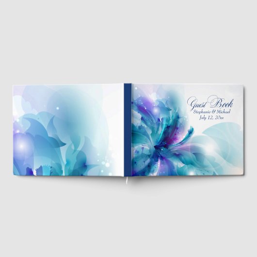 Blauw en Paarse Floral Design Bruiloft Gastenboek (Volledig)