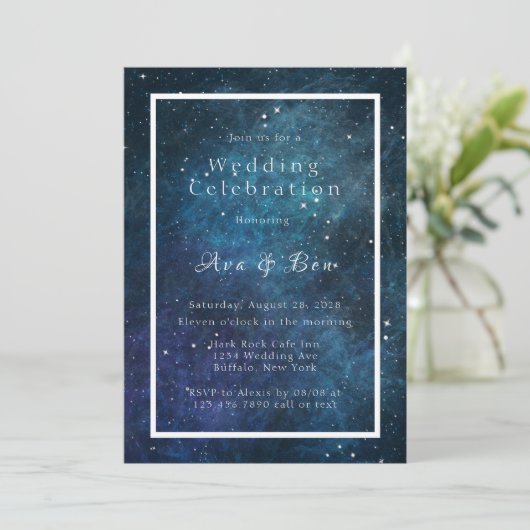 Blauw en Paarse Galaxy Space Bruiloft Kaart (Staand voorkant)