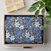 Blauw en Paarse geïllustreerde bloemendecoupage Tissuepapier (Geschenk)