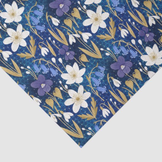 Blauw en Paarse geïllustreerde bloemendecoupage Tissuepapier (Detail)