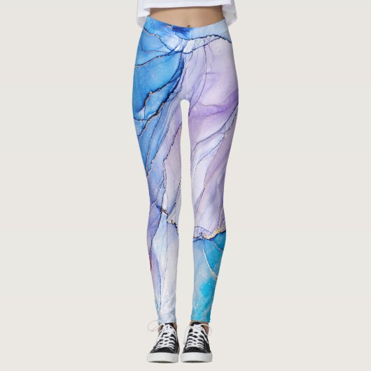 Blauw en Paarse gemarmerd Leggings (Voorkant)