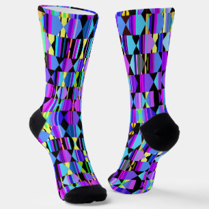Blauw en Paarse geometrische met zeshoeken, drieho Sokken