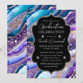 Blauw en Paarse Glitter Marble Agate Afstuderen Kaart (Voorkant / Achterkant)