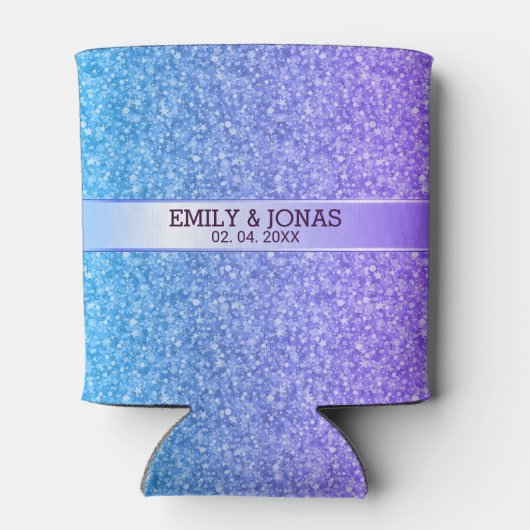 Blauw en Paarse gradiënt glitter Blikjeskoeler (Achterkant)