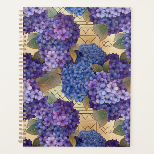 Blauw en Paarse Hydrangea Chiyogami Planner (Voorkant)