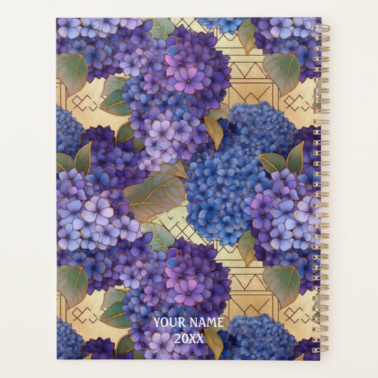 Blauw en Paarse Hydrangea Chiyogami Planner (Achterkant)