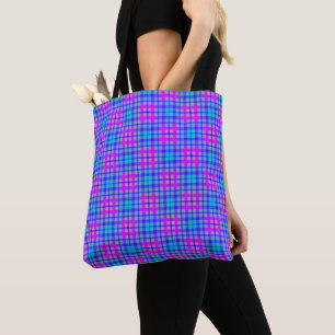 Blauw en Paarse Kleurrijke Plaid Modern Tote Bag