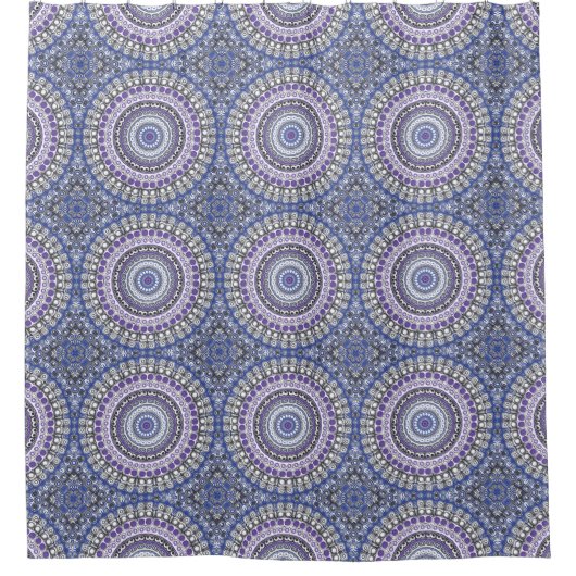 Blauw en Paarse Mandala geometrisch cirkelpatroon Douchegordijn (Voorkant)