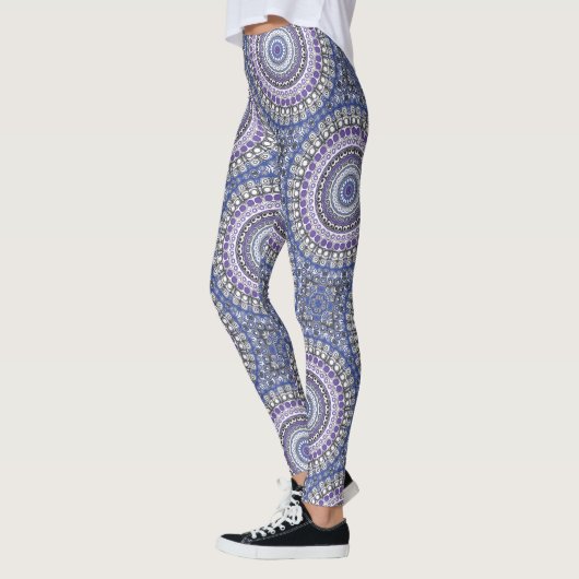 Blauw en Paarse Mandala geometrisch cirkelpatroon Leggings (Links)