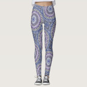 Blauw en Paarse Mandala geometrisch cirkelpatroon Leggings (Voorkant)
