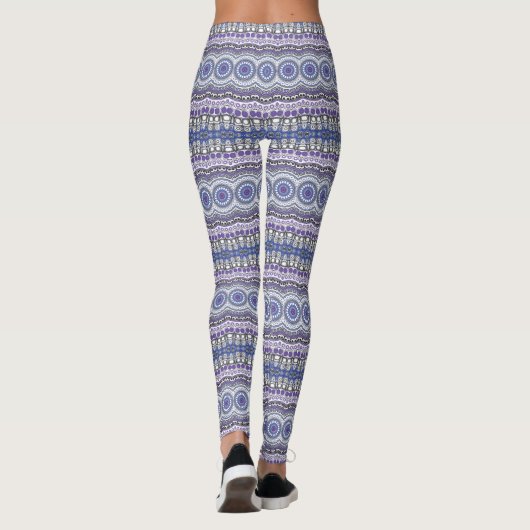 Blauw en Paarse Mandala geometrisch cirkelpatroon Leggings (Achterkant)