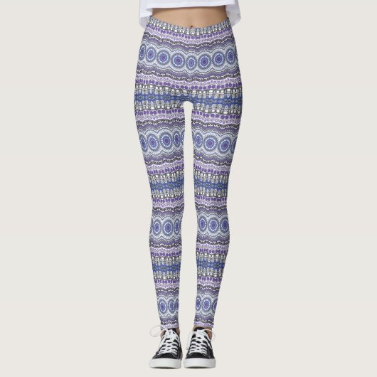 Blauw en Paarse Mandala geometrisch cirkelpatroon Leggings (Voorkant)