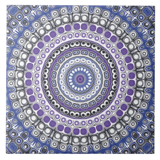 Blauw en Paarse Mandala geometrisch cirkelpatroon Tegeltje (Voorkant)