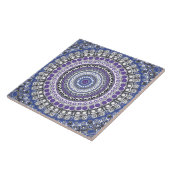 Blauw en Paarse Mandala geometrisch cirkelpatroon Tegeltje (Zijkant)