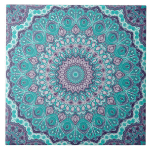 Blauw en Paarse Mandala Kaleidoscoop Medaillon Tegeltje