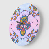 Blauw en Paarse Mehndi Art, Blauw Bloemen Bliss Grote Klok (Hoek)