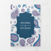 Blauw en Paarse Paisley Indiase stijl bruiloft fot Drieluik Uitnodiging (Cover)