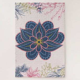 Blauw en Paarse Paisley Pattern Design Legpuzzel