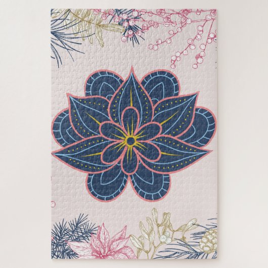 Blauw en Paarse Paisley Pattern Design Legpuzzel (Verticaal)