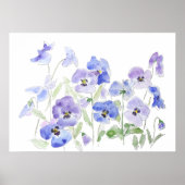 Blauw en paarse Pansy waterverf en inkt Poster (Voorkant)