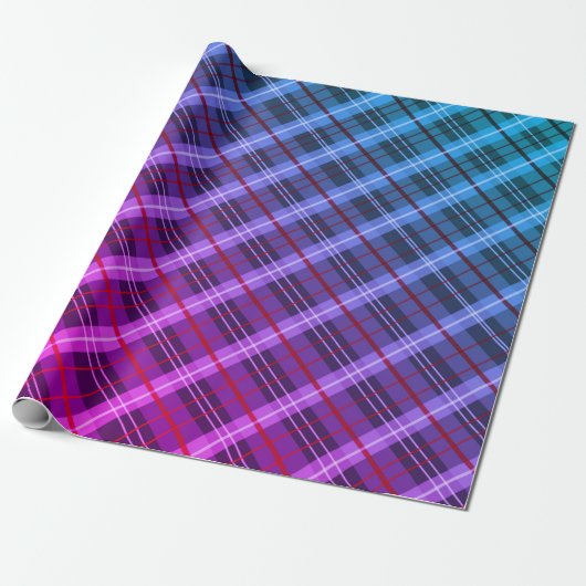  Blauw en Paarse Plaid Cadeaupapier (Uitgerold)