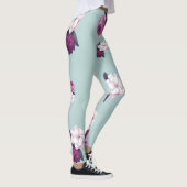 Blauw en Paarse Roos Patroon Leggings (Rechts)