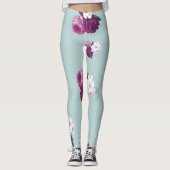  Blauw en Paarse Roos Patroon Leggings (Voorkant)