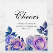 Blauw en paarse rozen wijnlabel. Proost bruiloft Wijn Etiket (Enkel label)