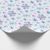 Blauw en Paarse Sneeuwvlokken Modern Wit Kerstmis Cadeaupapier (Hoek)