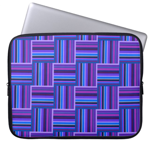 Blauw- en paarse snijstroken laptop sleeve (Voorkant)