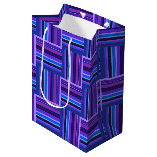 Blauw- en paarse snijstroken medium cadeauzakje (Voorkant Gekanteld)