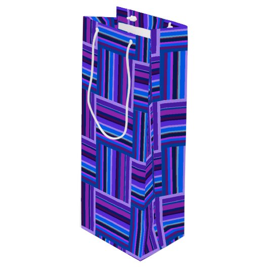 Blauw- en paarse snijstroken wijn cadeautas (Voorkant Gekanteld)
