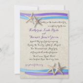 Blauw en Paarse strand bruiloft zeesterren en lint Kaart (Voorkant)