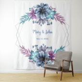 Blauw en paarse waterverf bloem achtergrond voor f wandkleed (In situ)