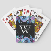 Blauw en Paarse Waterverf Bloemen Monogram Naam Pokerkaarten (Achterkant)