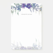Blauw en paarse waterverf bloemstuk gepersonalisee post-it® notes (Voorkant)