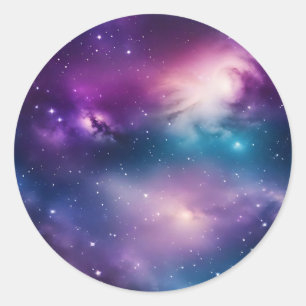 Blauw en Paarse Waterverf Galaxy Ronde Sticker