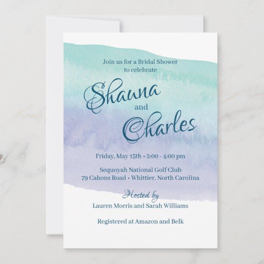 Blauw en Paarse Waterverf Vrijgezellenfeest Kaart (Voorkant)