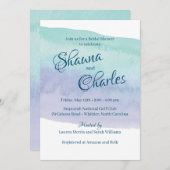 Blauw en Paarse Waterverf Vrijgezellenfeest Kaart (Voorkant / Achterkant)