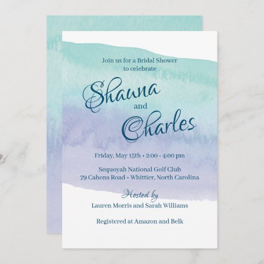 Blauw en Paarse Waterverf Vrijgezellenfeest Kaart (Voorkant / Achterkant)