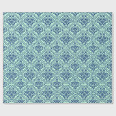 Blauw en pastel groene "Floral Damaskers" Cadeaupapier (Vlak)