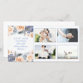 Blauw en peach Floral Weddenschap Bedankt (Voorkant / Achterkant)