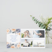 Blauw en peach Floral Weddenschap Bedankt (Staand voorkant)