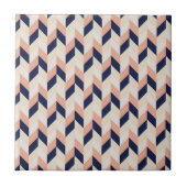 Blauw en peach Herringbone Tegeltje (Voorkant)