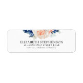 Blauw en Peach Waterverf Flowers Elegant Etiket (Voorkant)