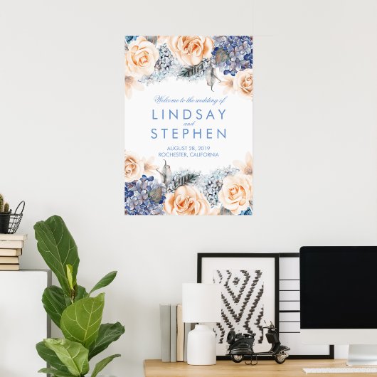 Blauw en pekelaar Wreath Weddenschap Poster (Thuiskantoor)