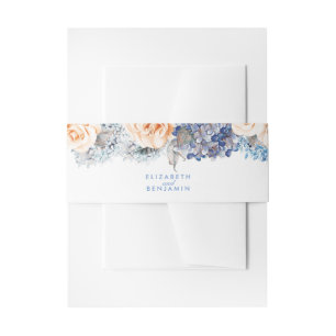 Blauw en perzik bloemen elegante bruiloft uitnodigingen wikkel